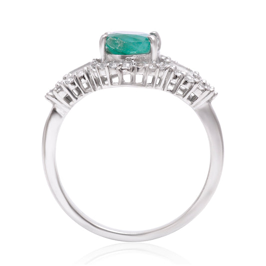 Anillo de Plata con Esmeralda de Brasil y Topacio Blanco