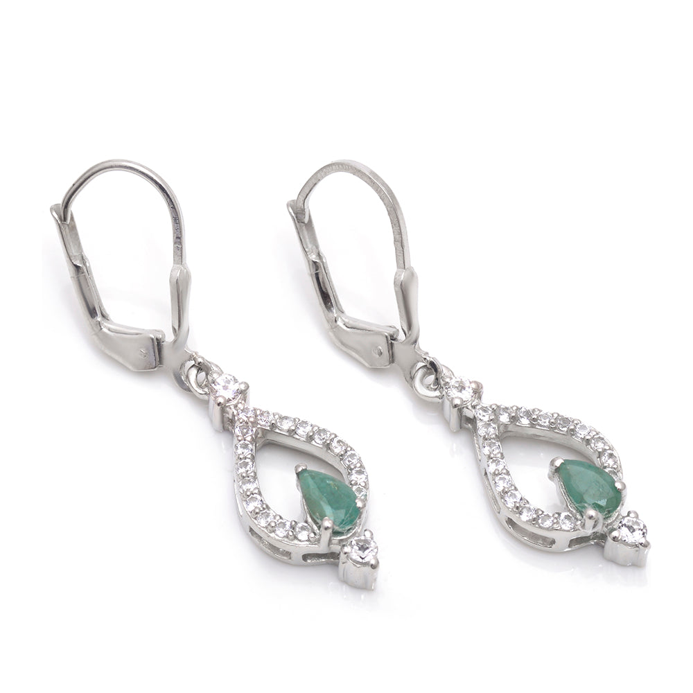 Pendientes de Plata con Esmeralda de Brasil y Topacio Blanco