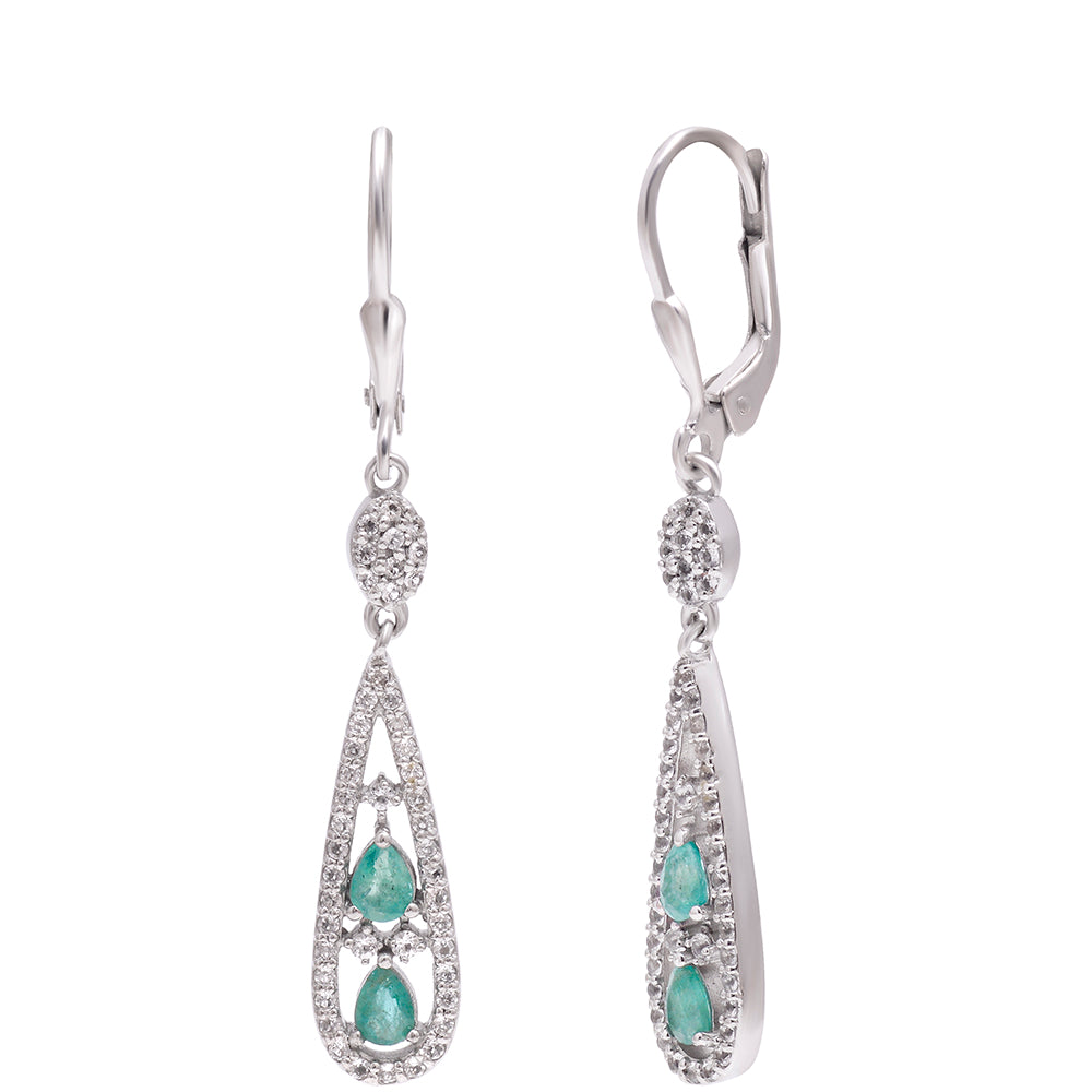 Pendientes de Plata con Esmeralda de Brasil y Topacio Blanco 2 