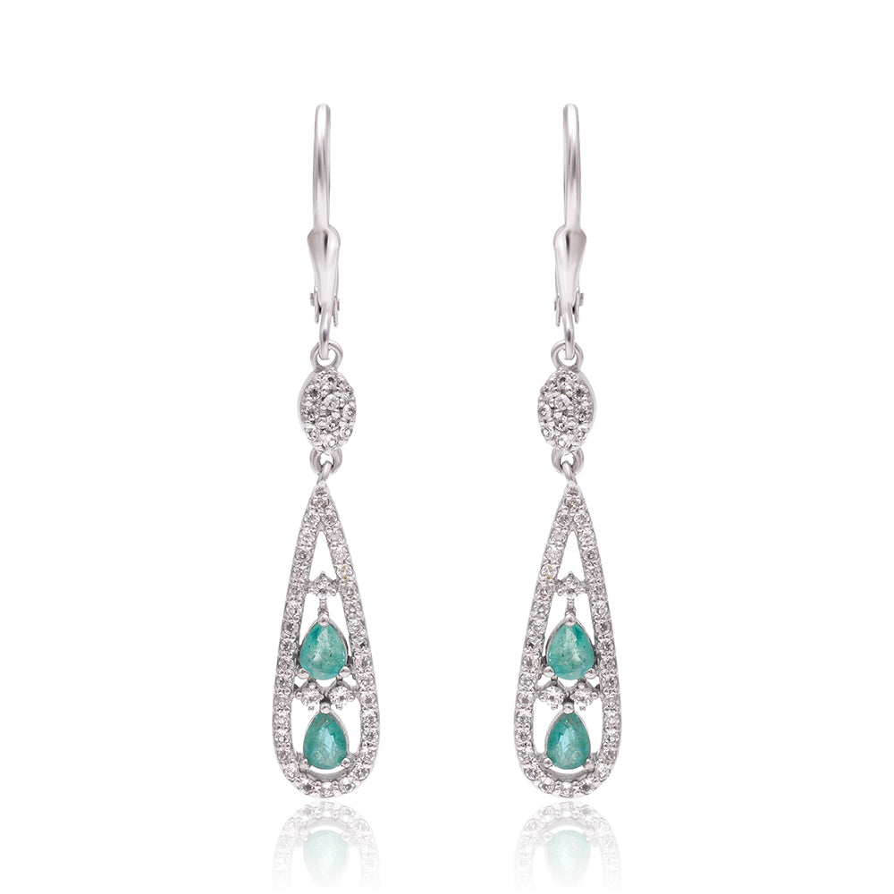 Pendientes de Plata con Esmeralda de Brasil y Topacio Blanco