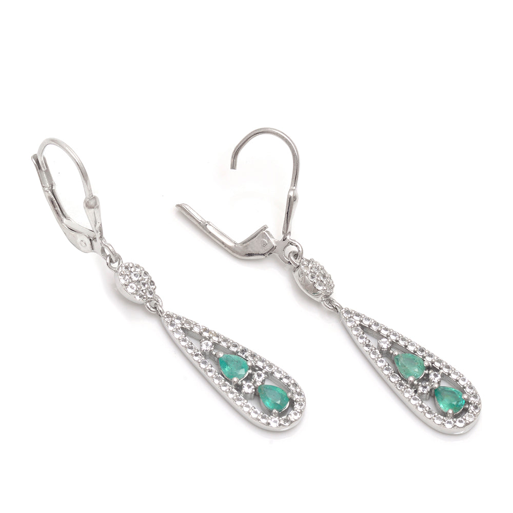 Pendientes de Plata con Esmeralda de Brasil y Topacio Blanco
