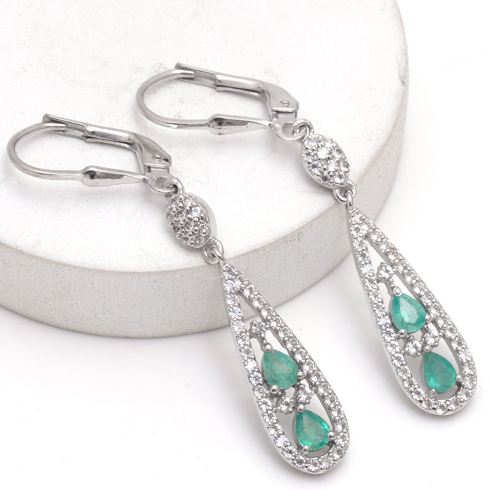 Pendientes de Plata con Esmeralda de Brasil y Topacio Blanco