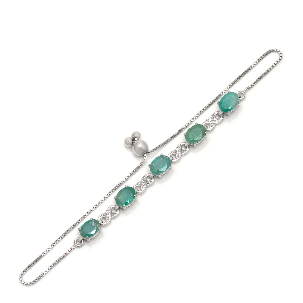 Pulsera de Plata con Esmeralda de Brasil y Topacio Blanco