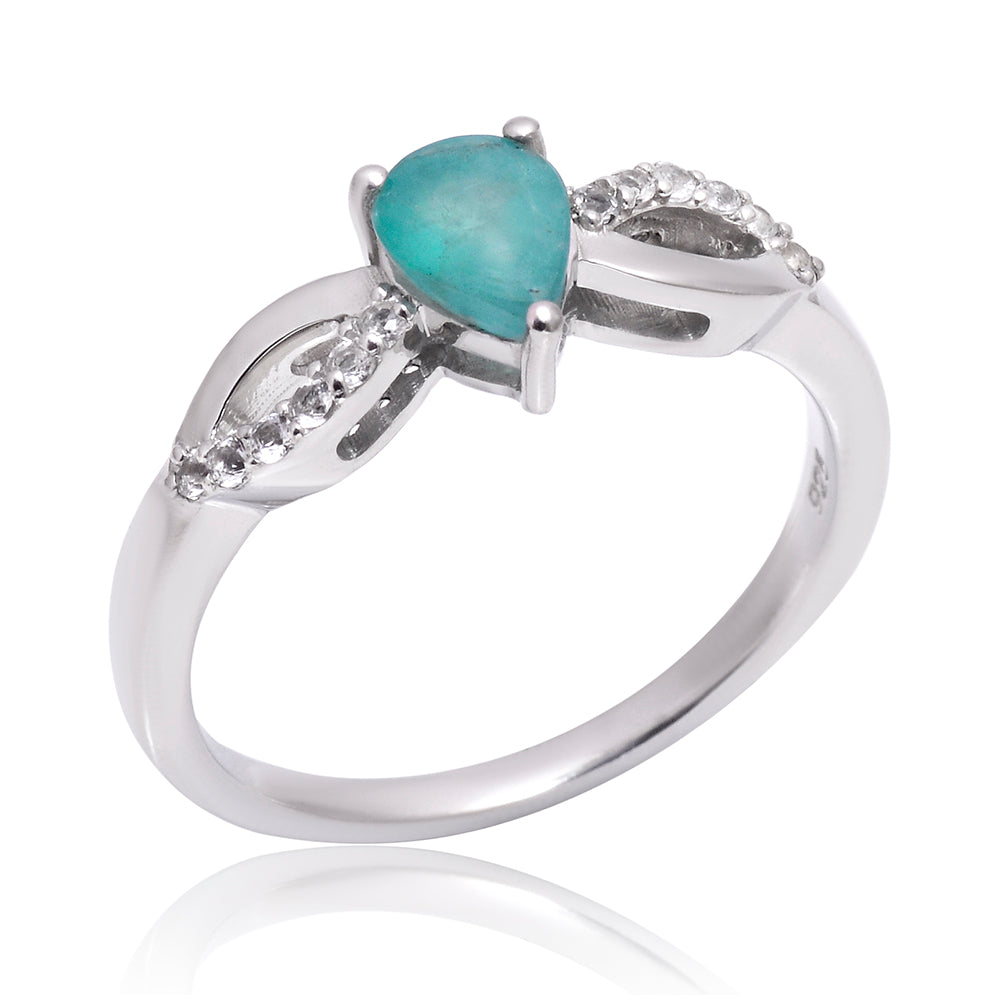 Anillo de Plata con Esmeralda de Brasil y Topacio Blanco 2 