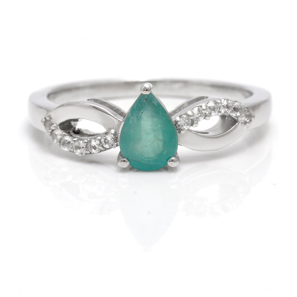 Anillo de Plata con Esmeralda de Brasil y Topacio Blanco