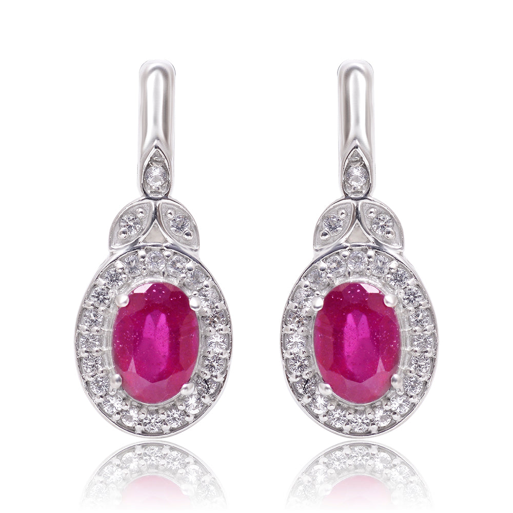 Pendientes de Plata con Rubí de Madagascar y Topacio Blanco 2 