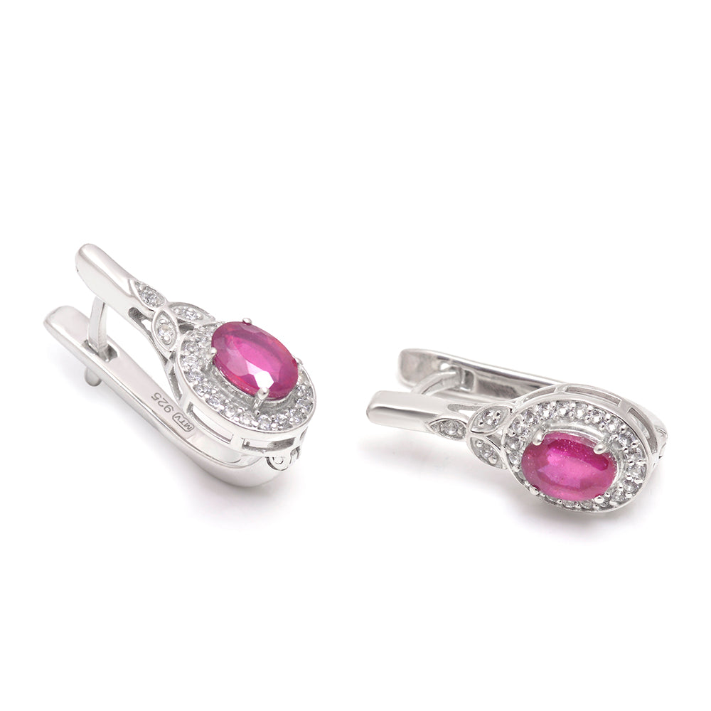 Pendientes de Plata con Rubí de Madagascar y Topacio Blanco 4 