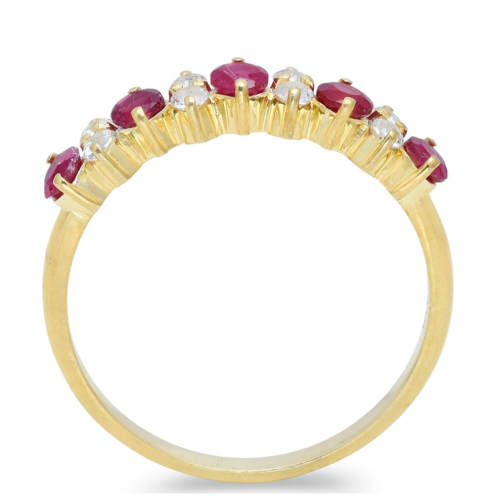 Anillo de Plata Bañada en Oro con Rubí de Madagascar y Topacio Blanco 2 