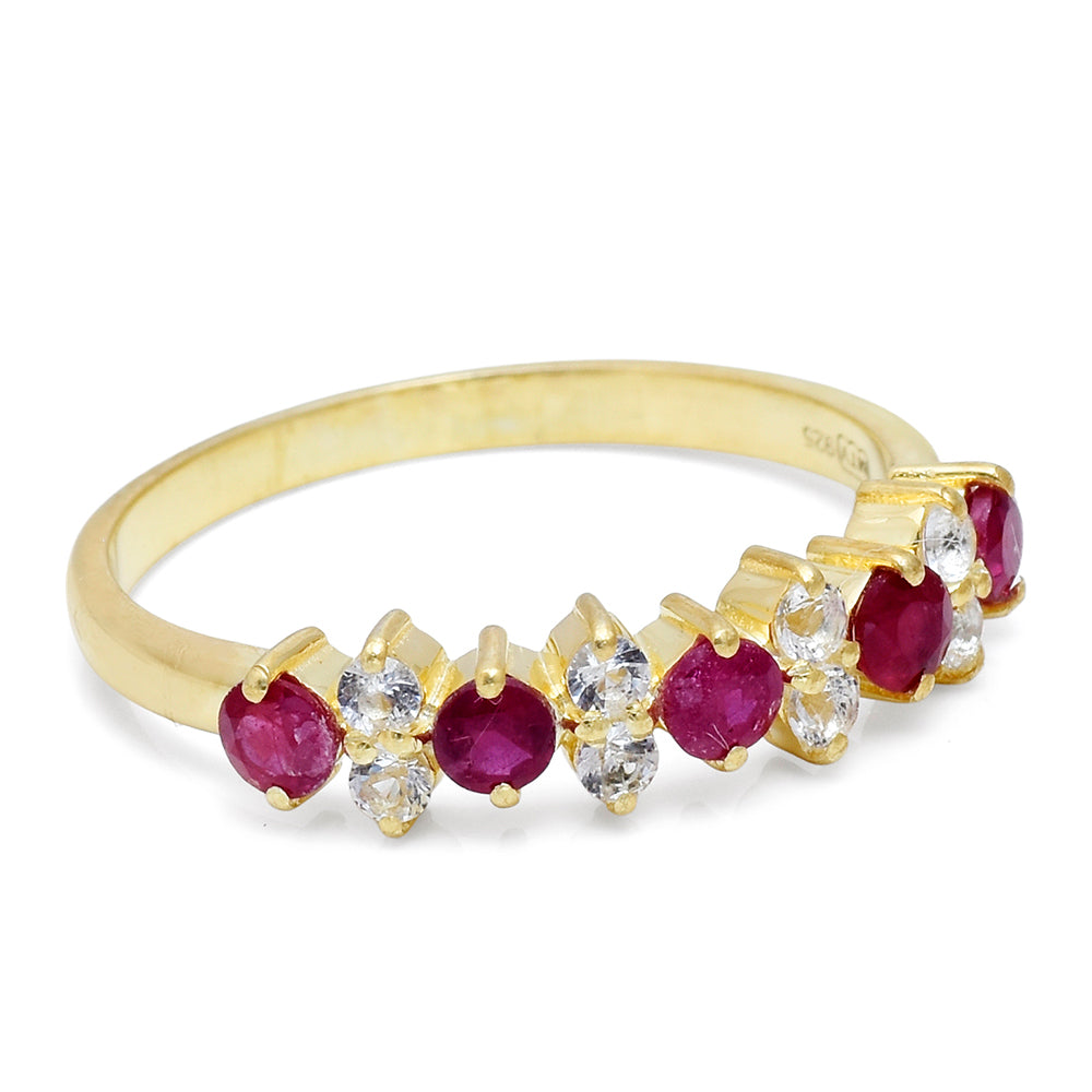 Anillo de Plata Bañada en Oro con Rubí de Madagascar y Topacio Blanco 4 