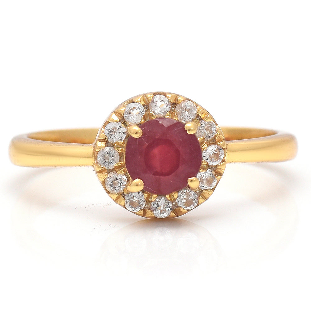 Anillo de Plata Bañada en Oro con Rubí de Madagascar y Topacio Blanco 4 