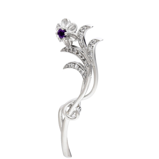 Broche de Plata con Amatista de Marruecos y Topacio Blanco