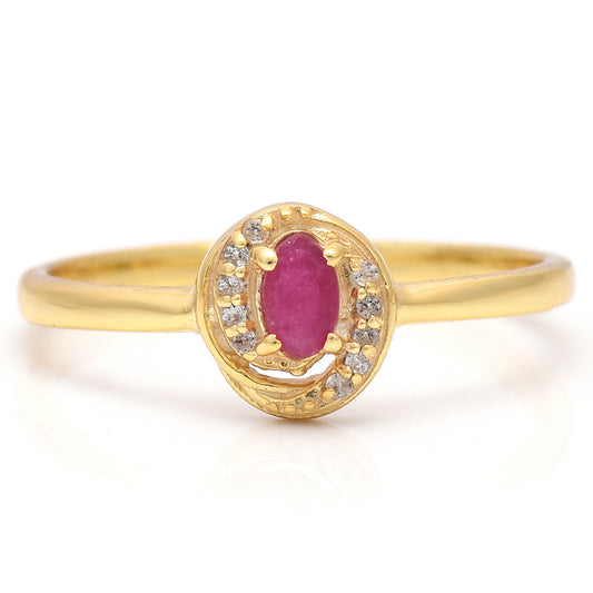 Anillo de Plata Bañada en Oro con Rubí de Madagascar y Topacio Blanco