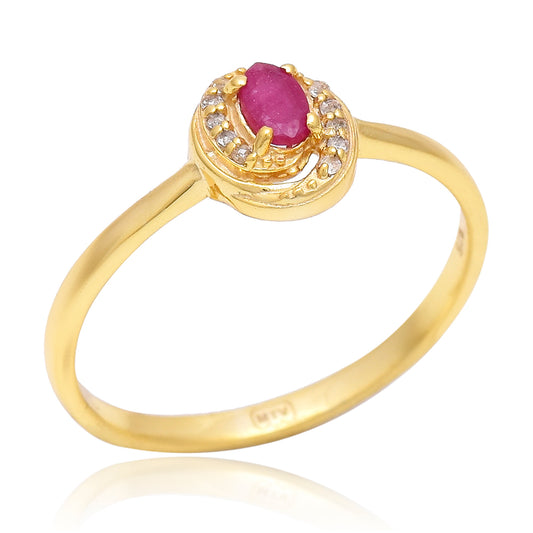 Anillo de Plata Bañada en Oro con Rubí de Madagascar y Topacio Blanco