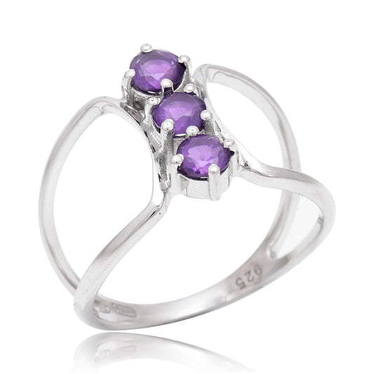 Anillo de Plata Bañada en Oro con Amatista de Marruecos