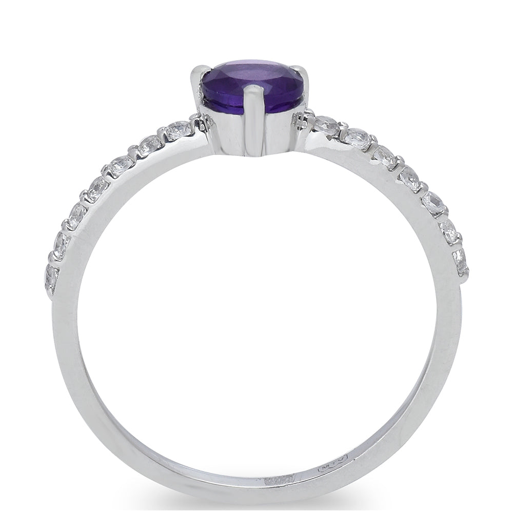 Anillo de Plata Bañada en Oro con Amatista de Marruecos y Topacio Blanco