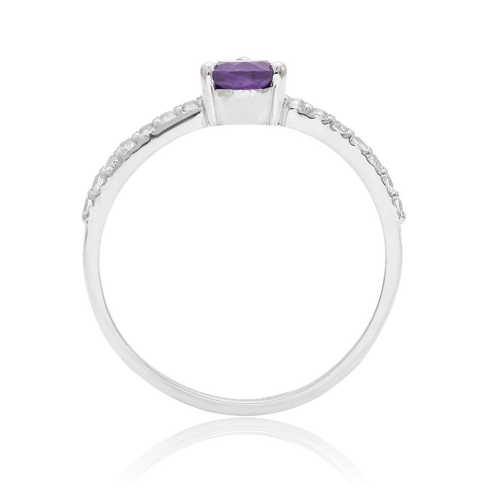 Anillo de Plata Bañada en Oro con Amatista de Marruecos y Topacio Blanco