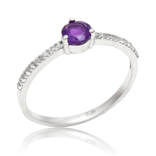 Anillo de Plata Bañada en Oro con Amatista de Marruecos y Topacio Blanco