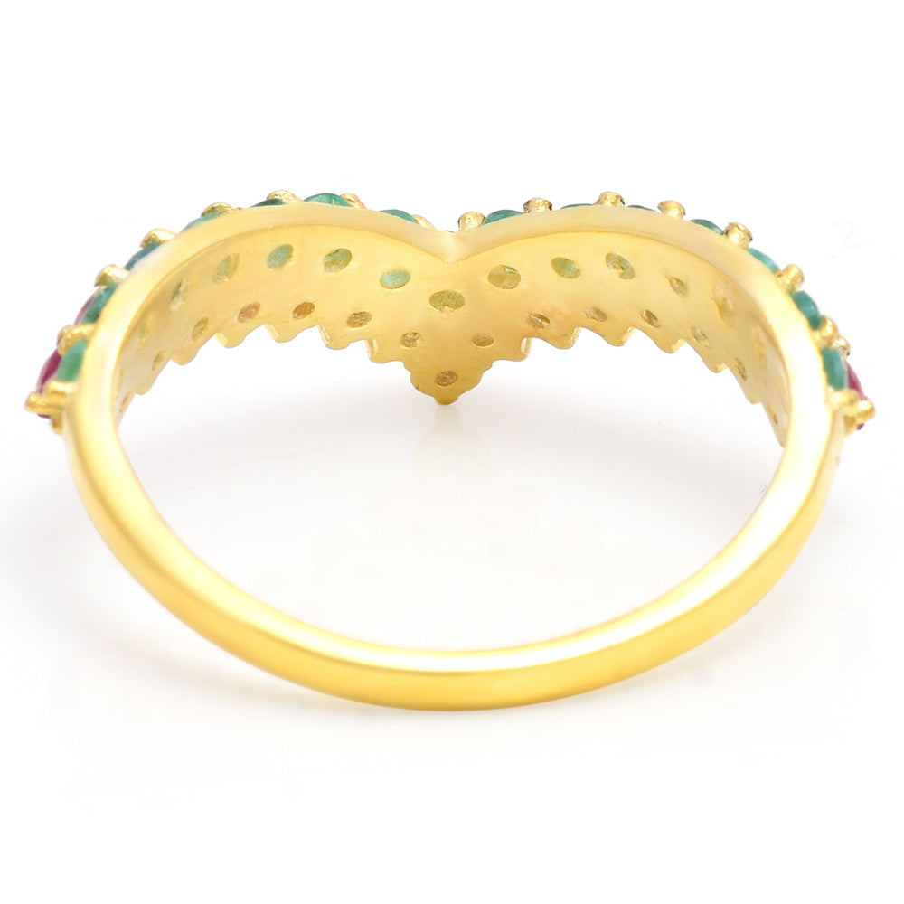 Anillo de Plata Bañada en Oro con Rubí de Madagascar y Esmeralda de Brasil 6 