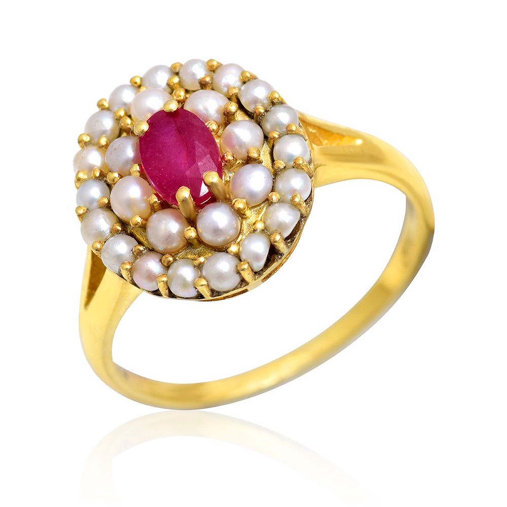 Anillo de Plata Bañada en Oro con Rubí de Madagascar y Perla blanca de agua dulce 1 