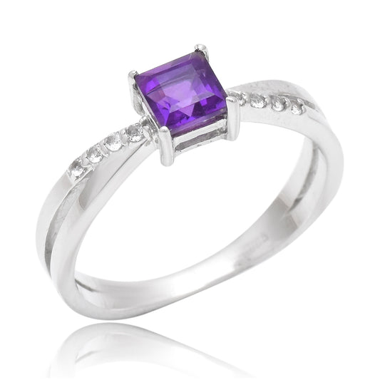 Anillo de Plata con Amatista de Marruecos y Topacio Blanco