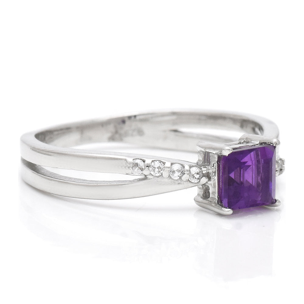 Anillo de Plata con Amatista de Marruecos y Topacio Blanco 3 