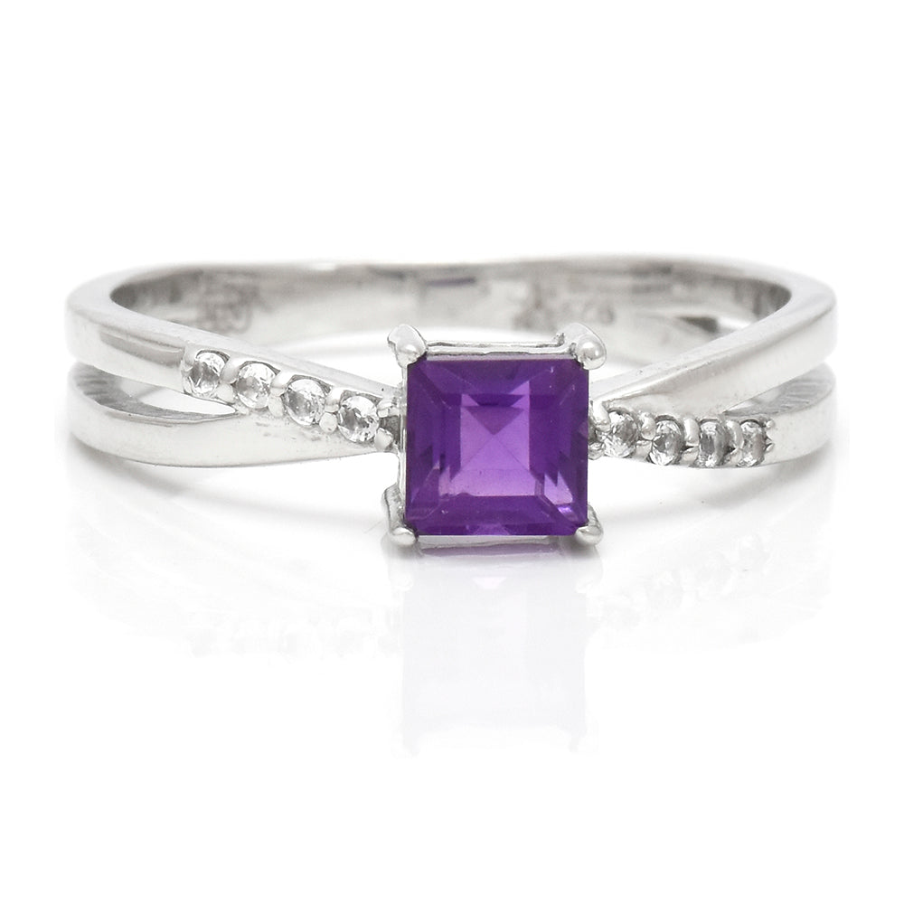 Anillo de Plata con Amatista de Marruecos y Topacio Blanco 4 