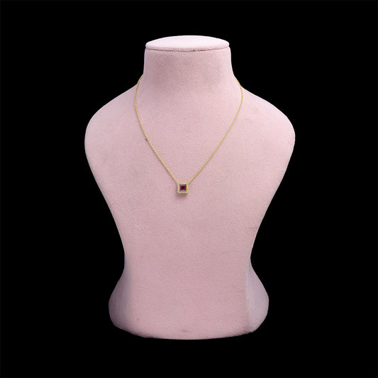 Collar de Plata Bañada en Oro con Rubí de Madagascar y Topacio Blanco