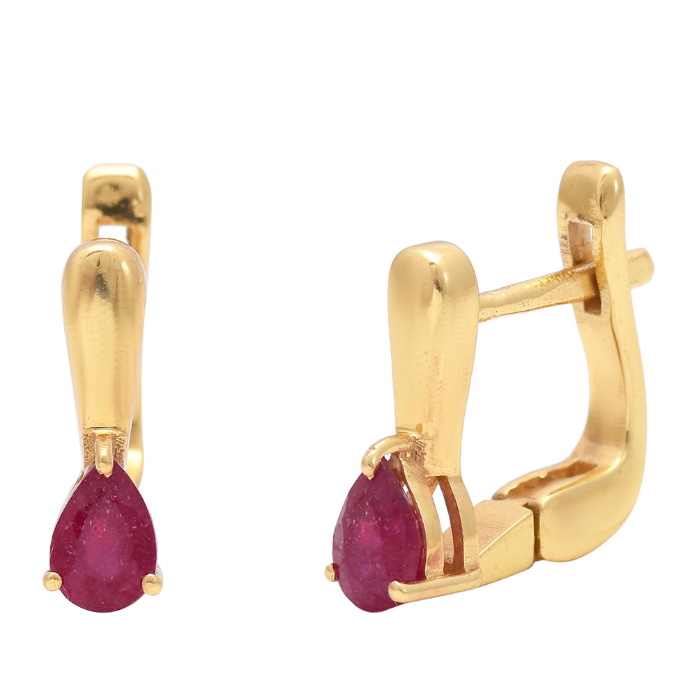Pendientes de Plata Bañada en Oro con Rubí de Madagascar 3 