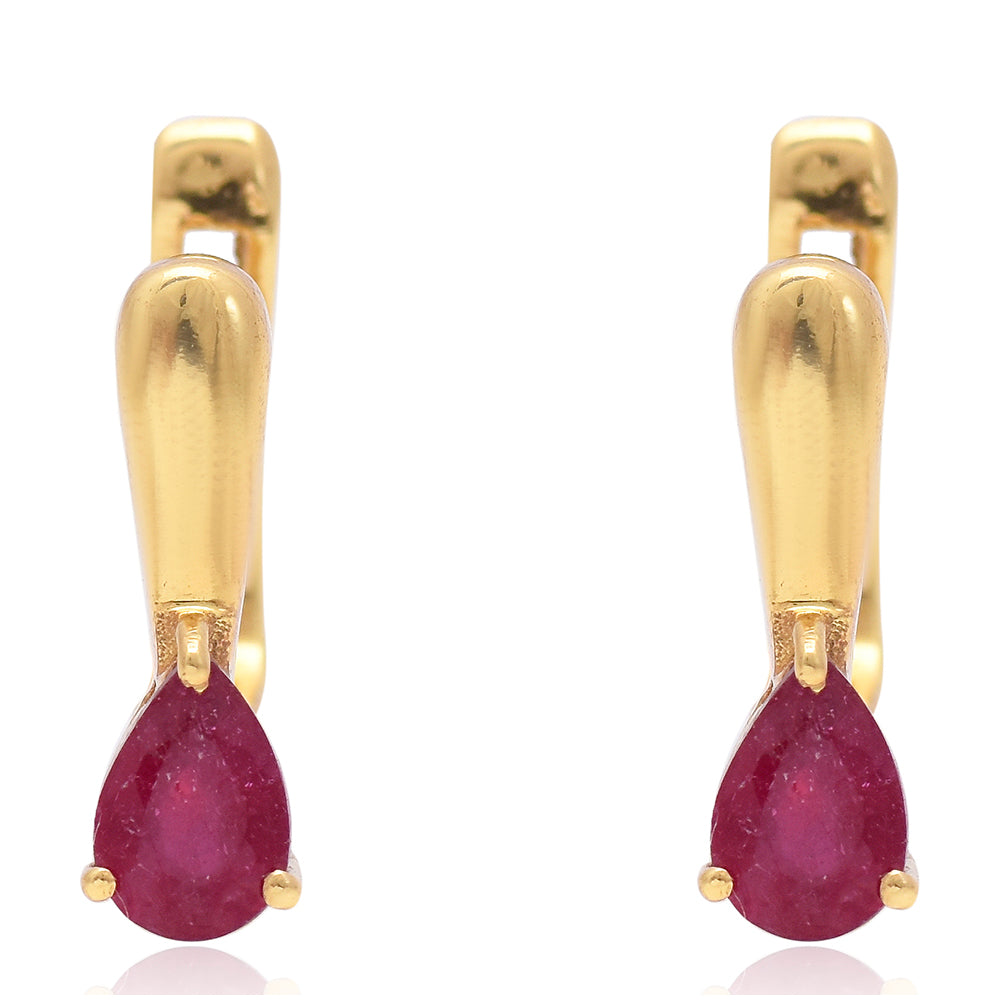 Pendientes de Plata Bañada en Oro con Rubí de Madagascar 4 