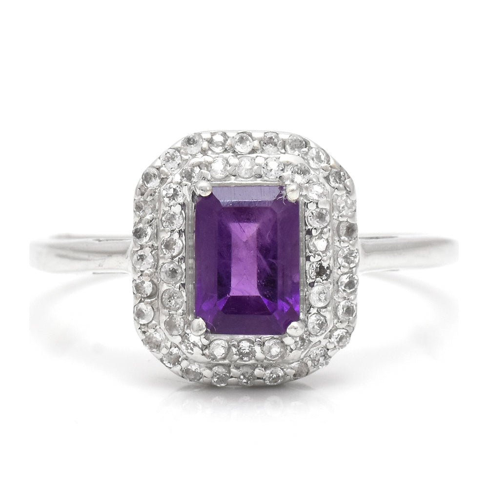 Anillo de Plata con Amatista de Marruecos y Topacio Blanco