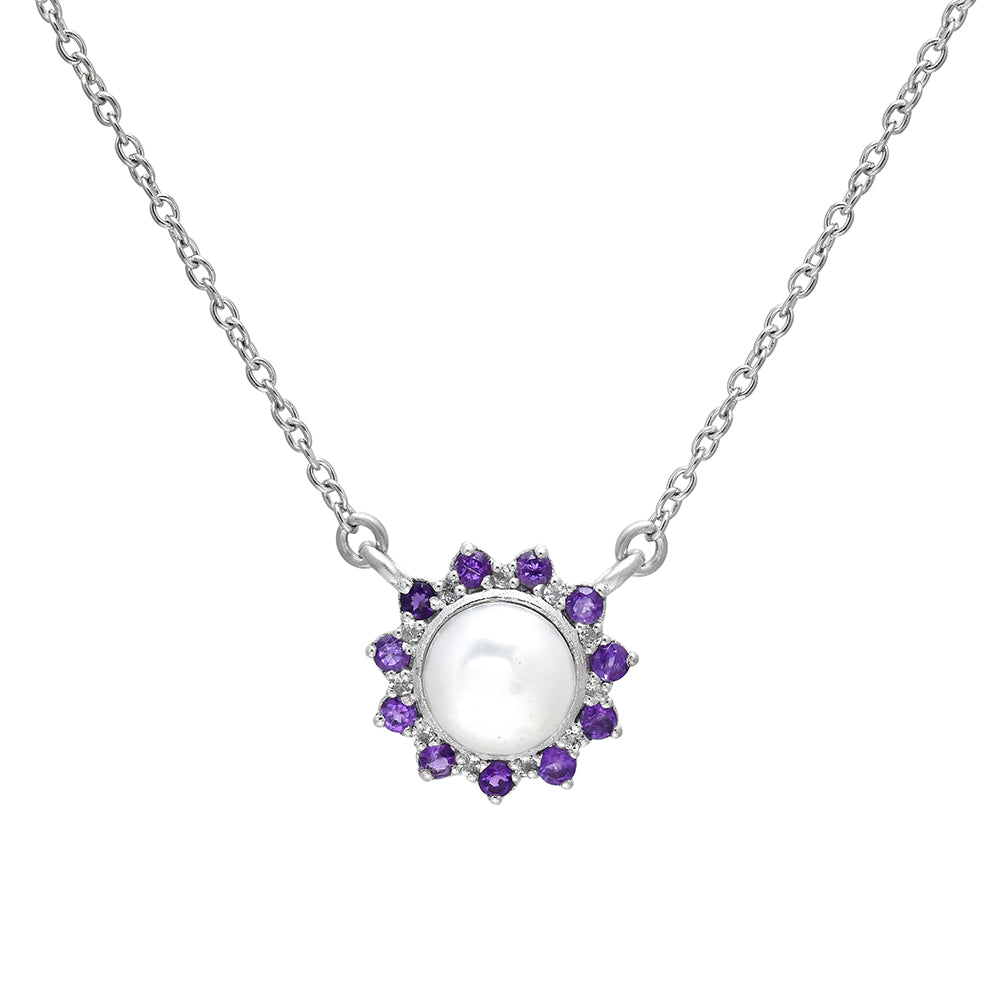 Collar de Plata con Amatista de Marruecos y Perla blanca de agua dulce 1 