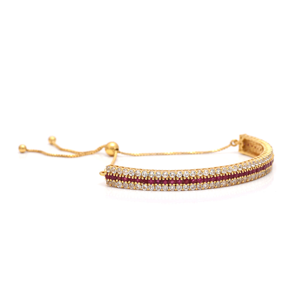 Pulsera de Plata Bañada en Oro con Rubí de Madagascar y Topacio Blanco 2 
