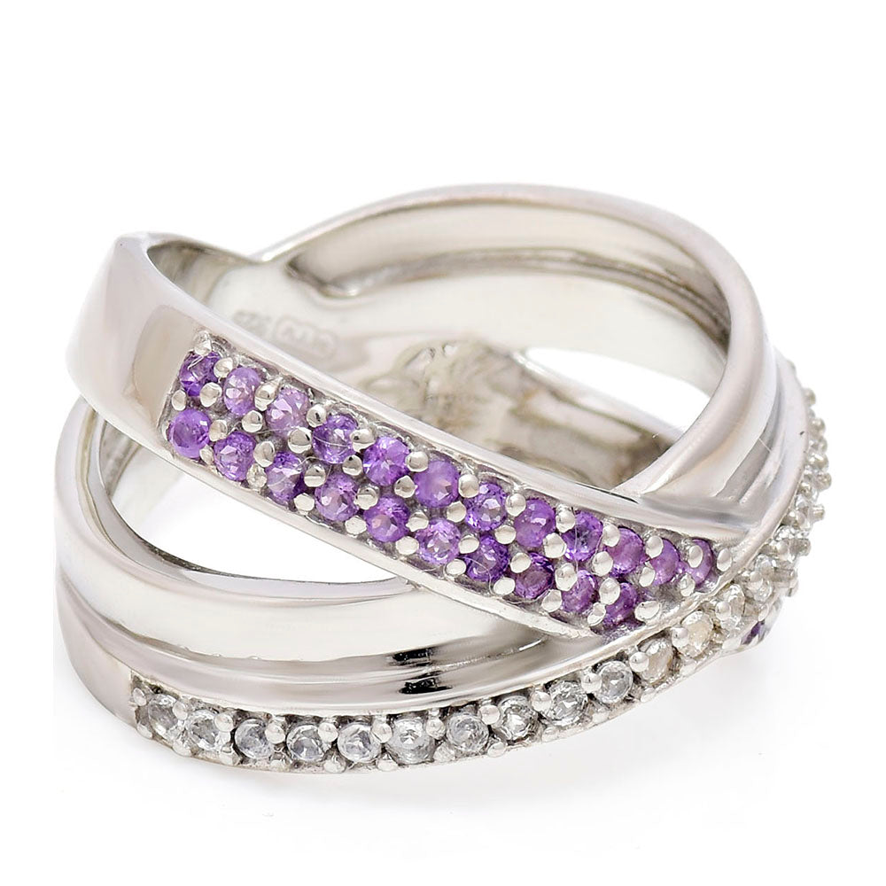 Anillo de Plata con Amatista de Marruecos y Topacio Blanco