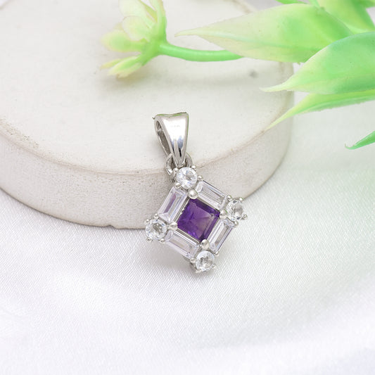 Colgante de Plata con Amatista de Marruecos y Topacio Blanco