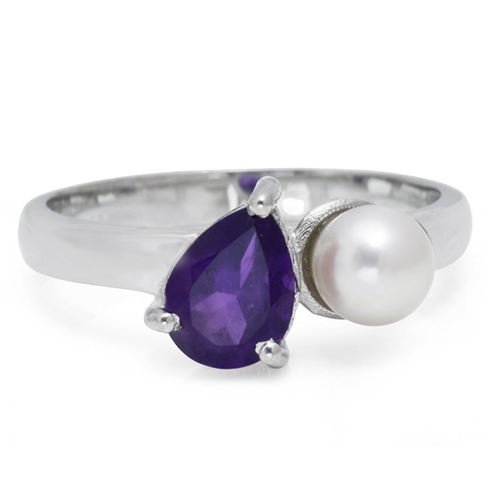 Anillo de Plata con Amatista de Marruecos y Perla blanca de agua dulce