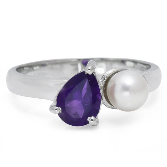 Anillo de Plata con Amatista de Marruecos y Perla blanca de agua dulce