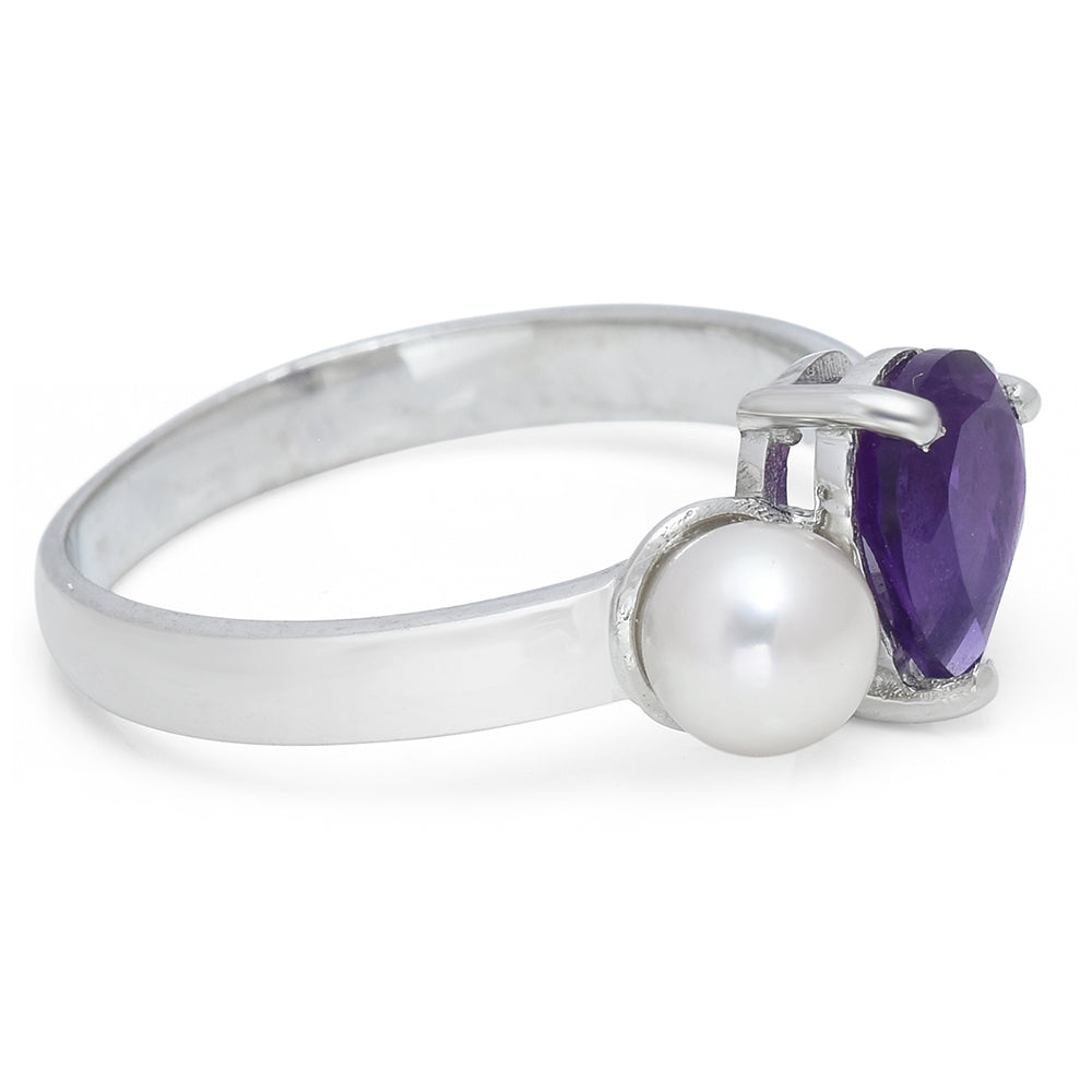 Anillo de Plata con Amatista de Marruecos y Perla blanca de agua dulce 3 