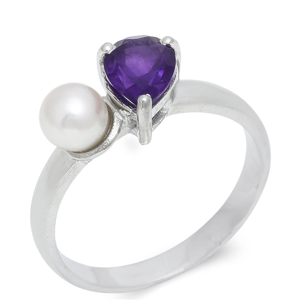 Anillo de Plata con Amatista de Marruecos y Perla blanca de agua dulce 1 