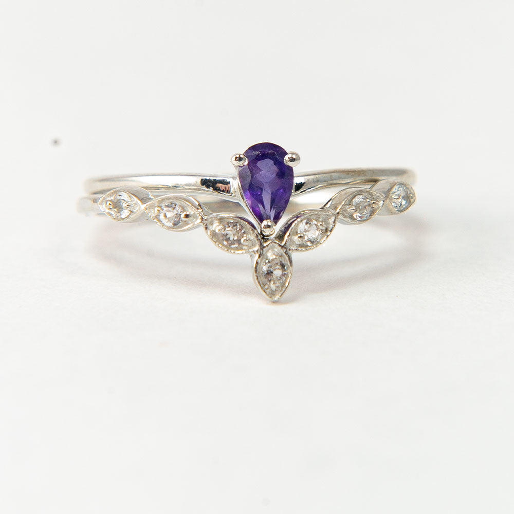 Conjunto de Plata con Amatista de Marruecos y Topacio Blanco ( Anillo )