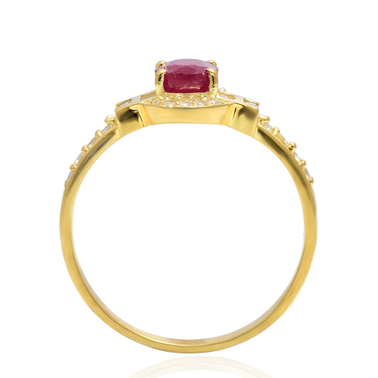 Anillo de Plata Bañada en Oro con Rubí de Madagascar y Topacio Blanco