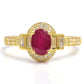 Anillo de Plata Bañada en Oro con Rubí de Madagascar y Topacio Blanco
