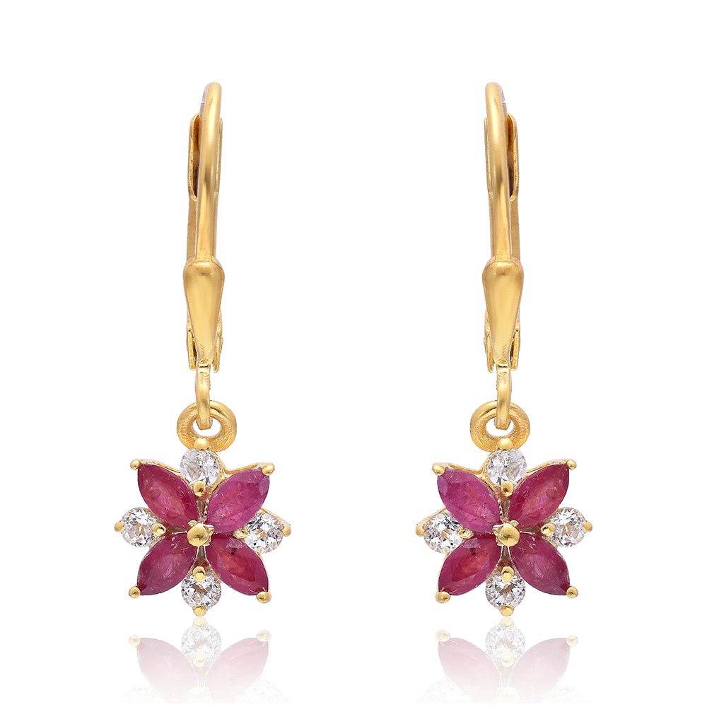 Pendientes de Plata Bañada en Oro con Rubí de Madagascar y Topacio Blanco
