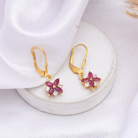 Pendientes de Plata Bañada en Oro con Rubí de Madagascar y Topacio Blanco