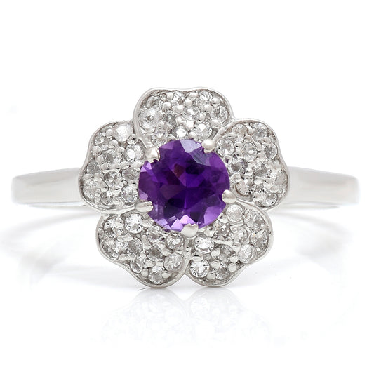 Anillo de Plata con Amatista de Marruecos y Topacio Blanco