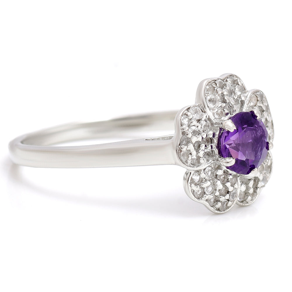 Anillo de Plata con Amatista de Marruecos y Topacio Blanco 2 