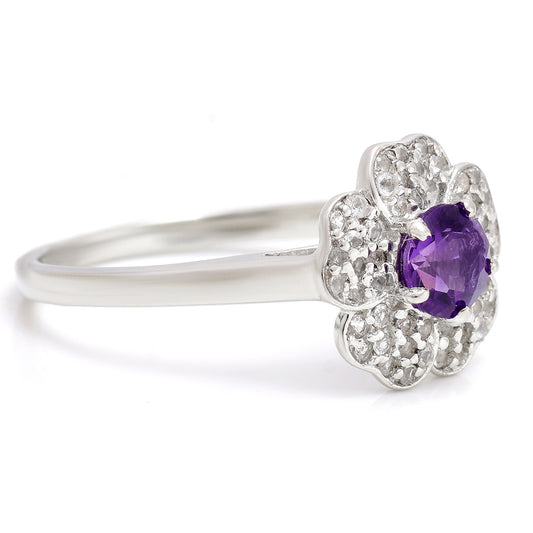 Anillo de Plata con Amatista de Marruecos y Topacio Blanco