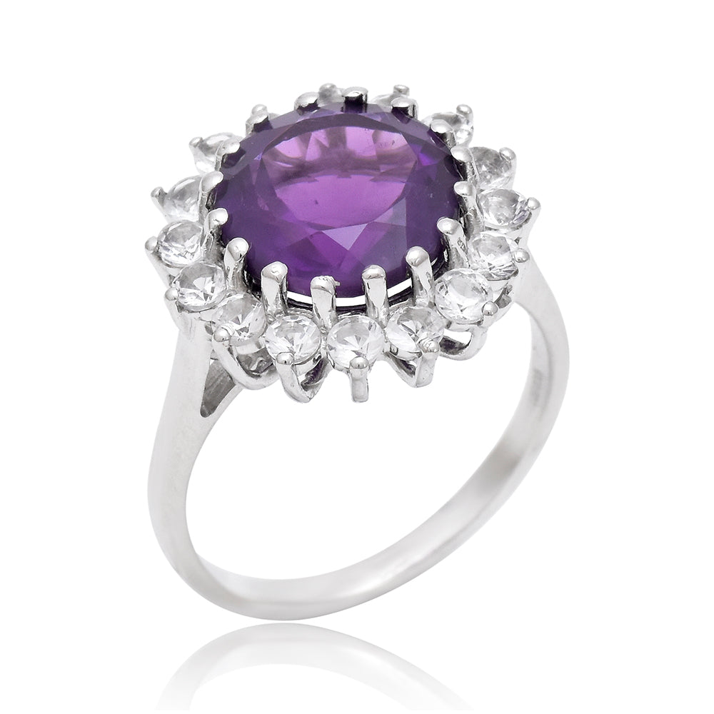 Anillo de Plata con Amatista de Marruecos y Topacio Blanco