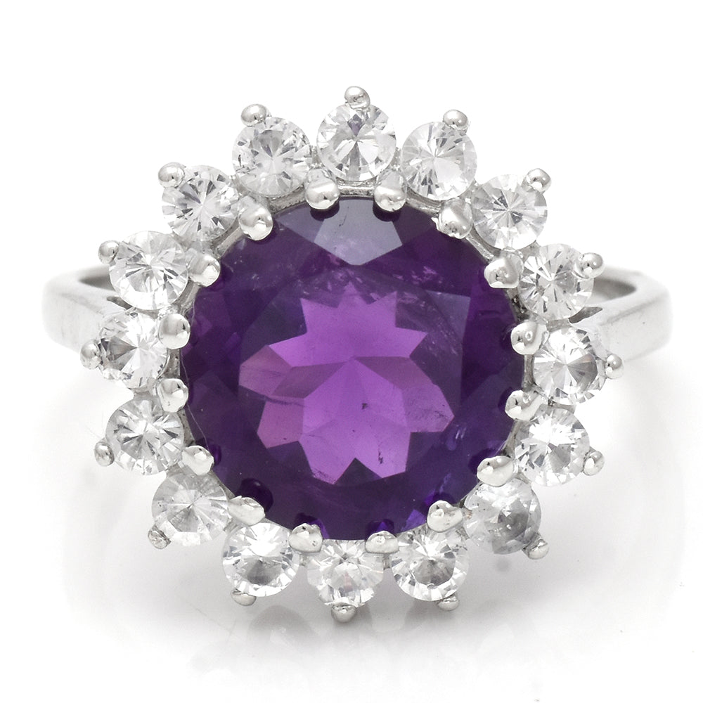 Anillo de Plata con Amatista de Marruecos y Topacio Blanco