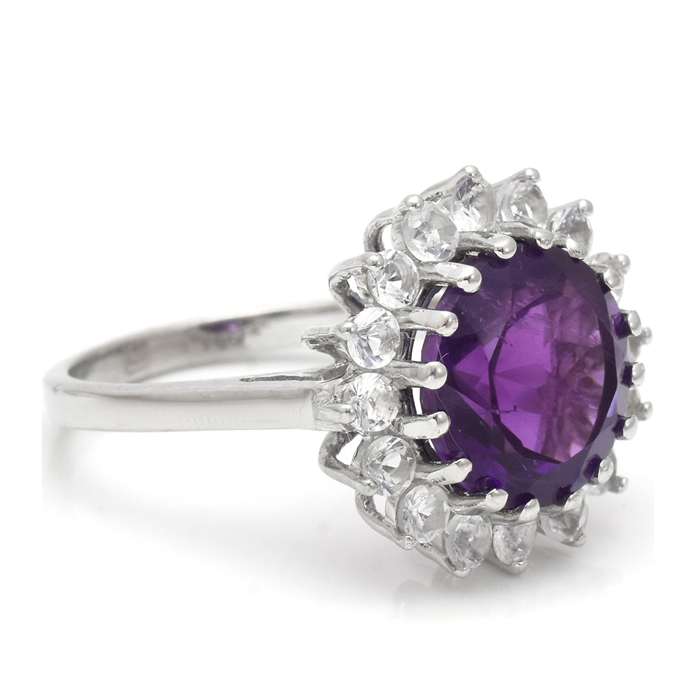 Anillo de Plata con Amatista de Marruecos y Topacio Blanco