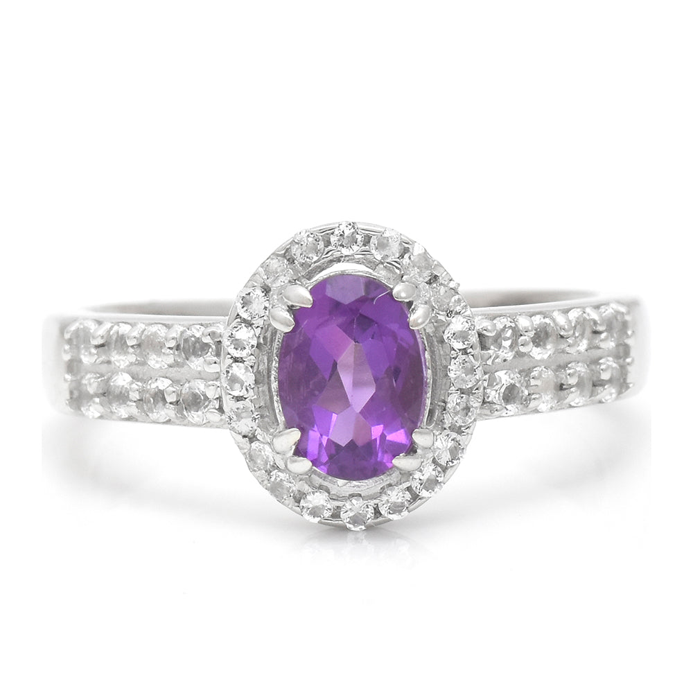 Anillo de Plata con Amatista de Marruecos y Topacio Blanco